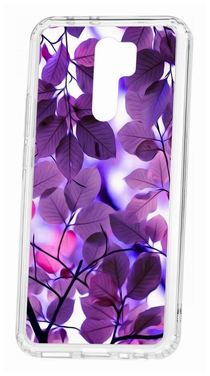 Чехол для Xiaomi Redmi 9 Kruche Print Purple leaves, противоударная пластиковая накладка с рисунком, силиконовый бампер с принтом и защитой камеры