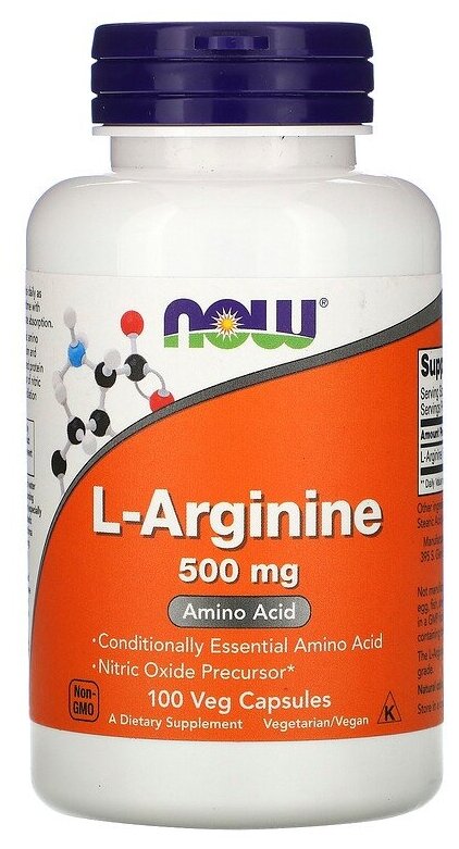 Now Foods, L-Arginine 500 мг, 100 капсул