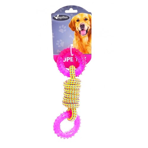 Papillon - Игрушка для собак Плетеная веревка с двумя пластиковыми кольцами, 23 см