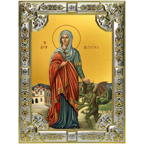 Икона Марина великомученица, 18х24 см, в окладе икона варвара великомученица 18х24 см в окладе и киоте