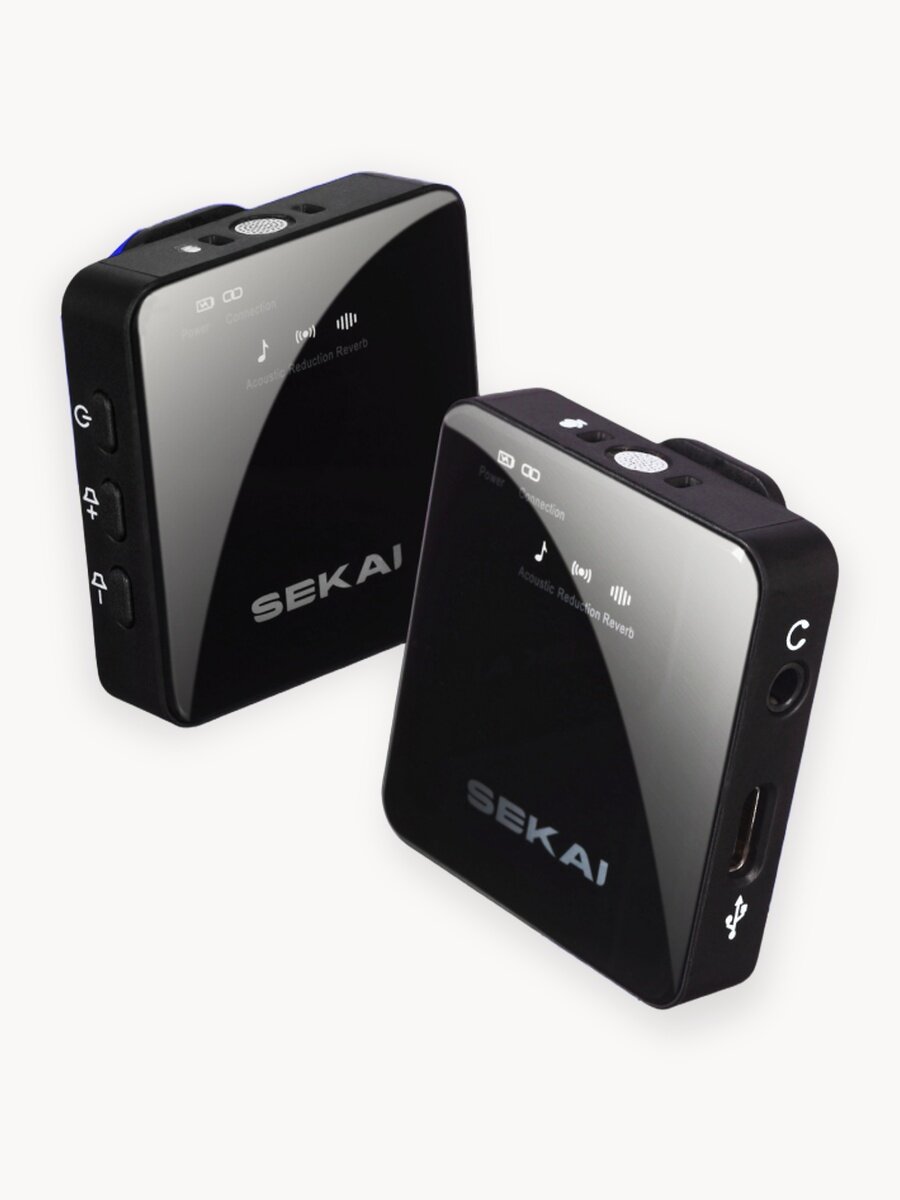 Микрофон петличка беспроводной SEKAI с шумоподавлением, 2 микрофона, подключение к устройствам iOS/Android