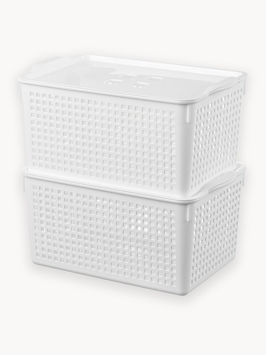Корзинка, коробка для хранения, с крышкой 2 шт по 5,3 л, Лофт EL Casa, цвет белый, набор