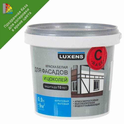 Краска фасадная и для цоколей Luxens прозрачная матовая база С 0.9 л краска для колеровки для обоев luxens прозрачная база c 2 5 л