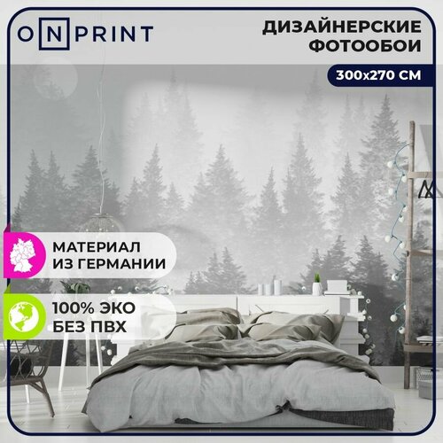 OnPrint Фотообои на стену GREY FOREST бумажные обои для детской Лес в тумане 300х270