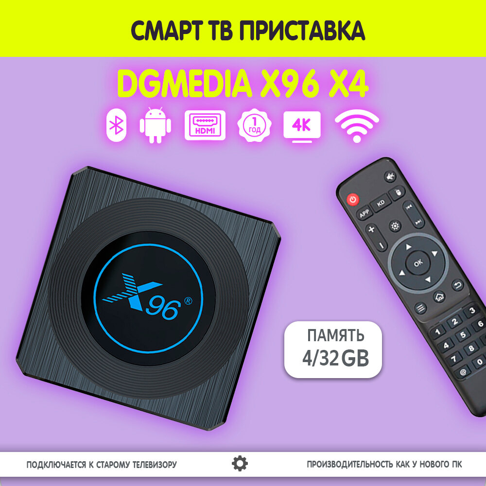 Смарт ТВ приставка DGMedia X96 X4 Андроид медиаплеер 4/32 Гб Wi-Fi 4K Amlogic S905X4