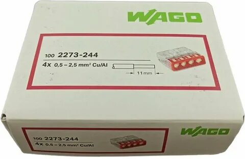 WAGO Клемма с пастой для 4-х медных/алюмин. однопроволочных проводников сеч. до 2,5 мм кв. 2273-244 (100шт)