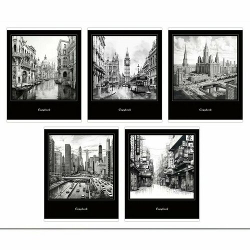 Тетрадь 48 листов в клетку на скрепке Города обложка мелованный картон твин-лак УФ-лак блок офсет микс 337₽