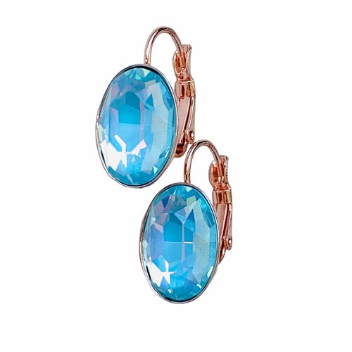 фото Серьги пусеты , кристаллы preciosa, размер/диаметр 19 мм, голубой