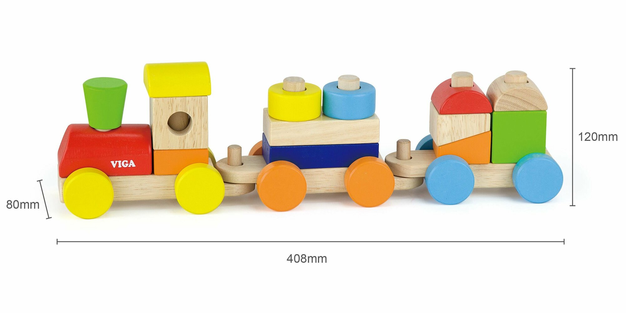 Развивающие игрушки из дерева Viga Toys Конструктор-каталка "Поезд" (14 деталей) в коробке — фото 1