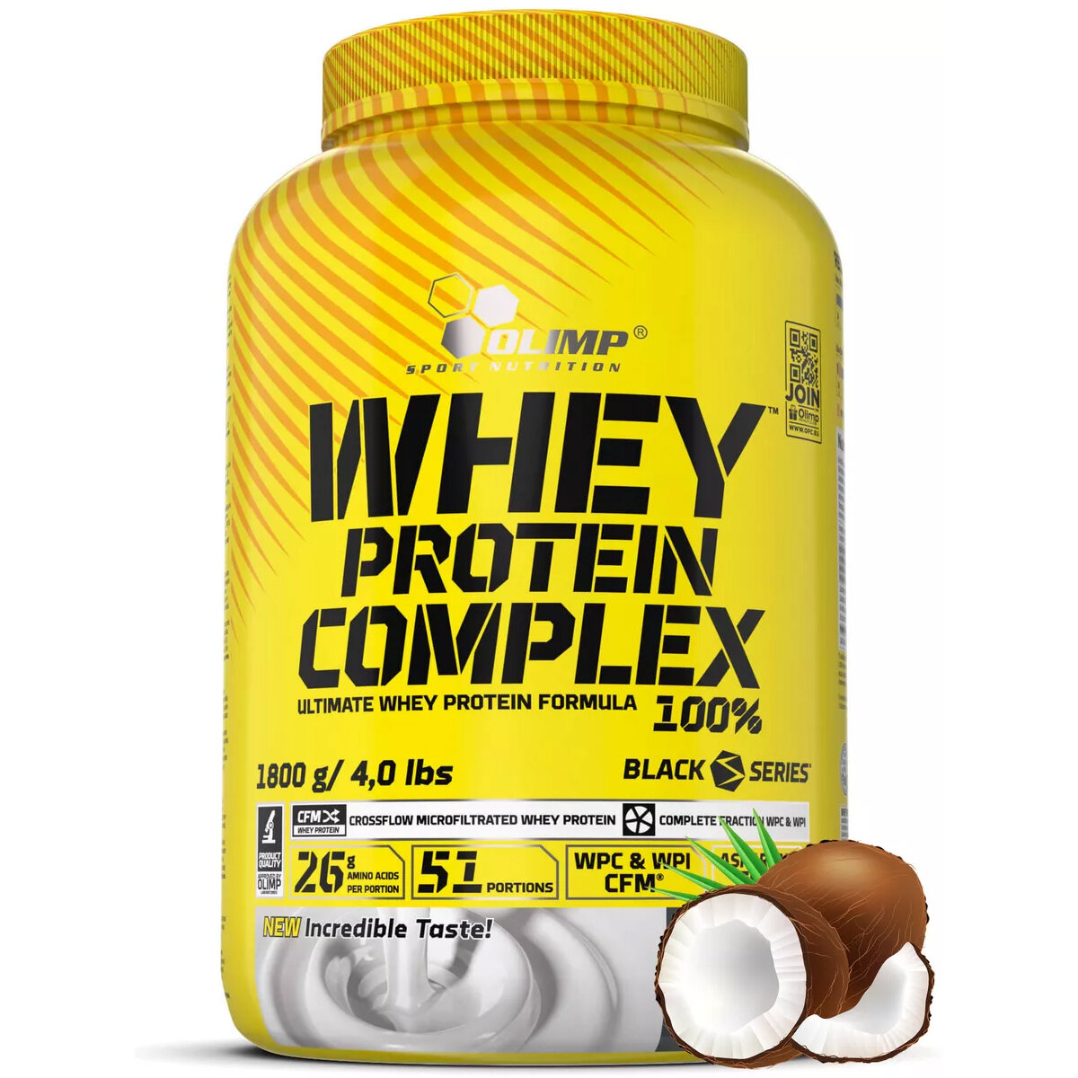 Концентрат и изолят сывороточного белка, протеин Olimp Whey Protein Complex 100%, 1800 г, кокос