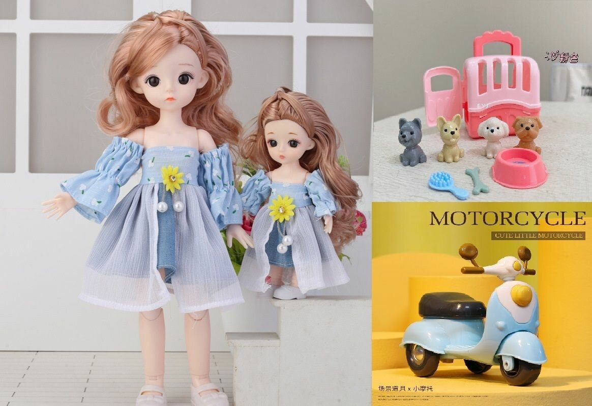Кукла для девочки: шарнирные БЖД куклы с одеждой и аксессуарами, в стиле family look, 30 см и 16 см, транспорт для кукол и питомцы