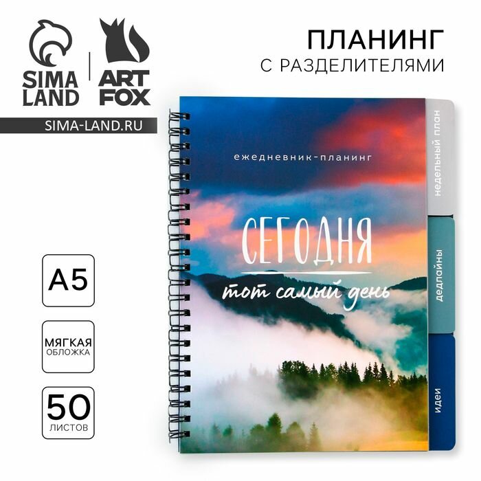 Планер с разделителями Пейзаж , мягкая обложка, формат А5, 50 листов .