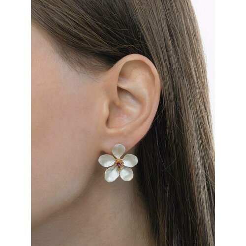 Серьги Братья Глазуновы, серебро, 925 проба, золочение, фианит, размер 28 мм, длина 2.8 см, , белый