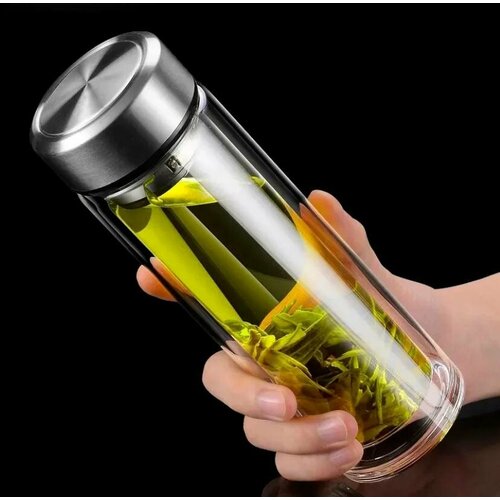 Термос из двойного стекла, термочашка, термобутылка, термос со стеклянной колбой 300 мл