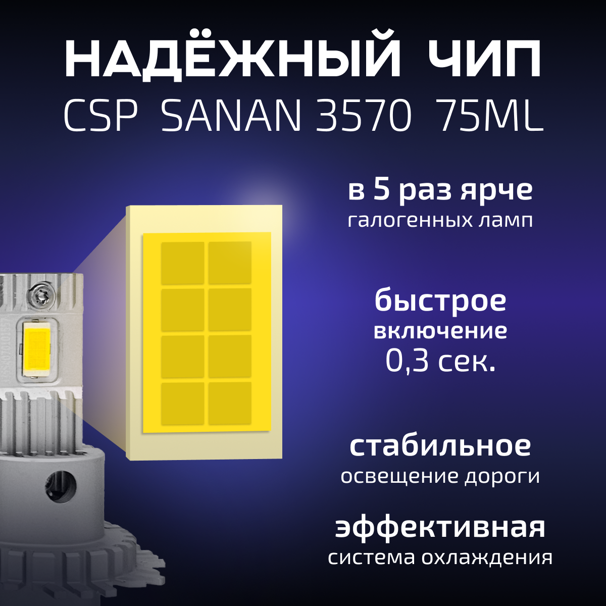 Лампы светодиодные LED H7 Clearlight Compact 15Вт 4500Лм 2шт 6000K — фото 1