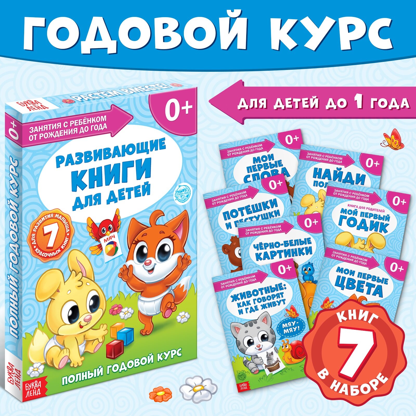 Книги детские "Годовой курс" 0-1 год, набор 7 книг по 16 страниц, БУКВА-ЛЕНД