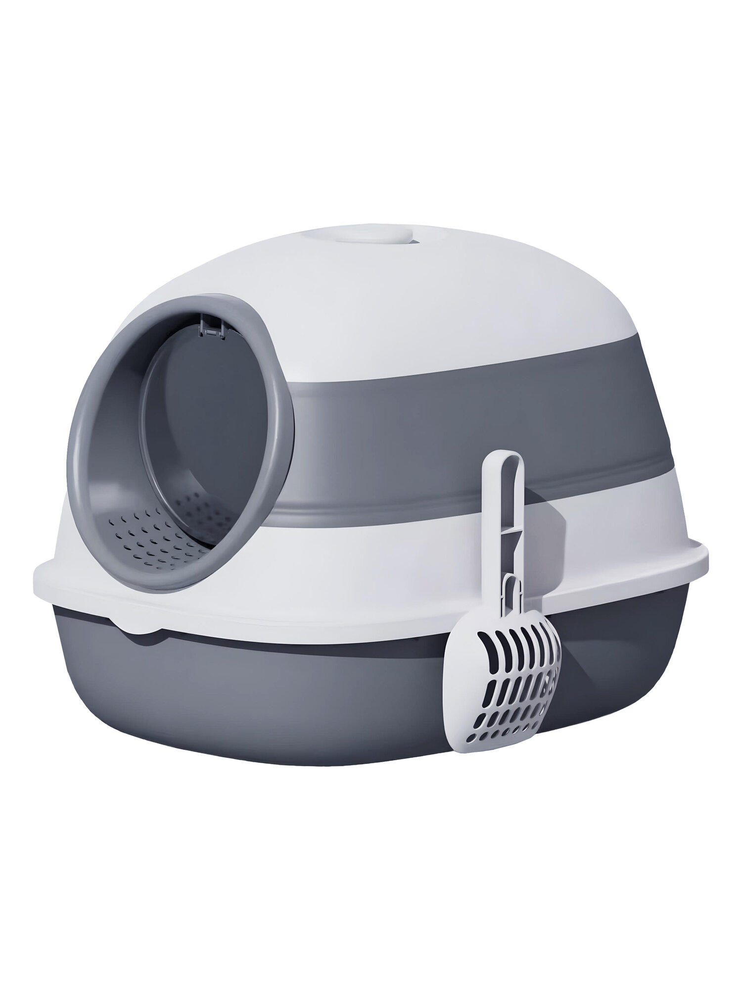 Pet-it домик-туалет для кошек складной Compact (совок и фильтр в наборе) 54 х 42 х 40 см. Серо-белый