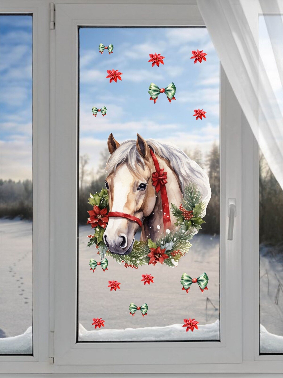 Новогодние наклейки на стену Лошадь декор для украшения дома Lisadecor