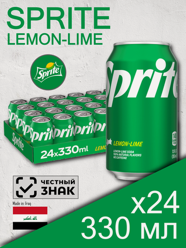 Изображение товара Sprite Lemon-Lime, 0.33 л, 24 шт, классическая банка (газированный напиток Спрайт Лимон-Лайм, жб)