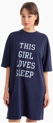 Тёмно-синяя ночная сорочка с надписью This girl loves sleep Gloria Jeans