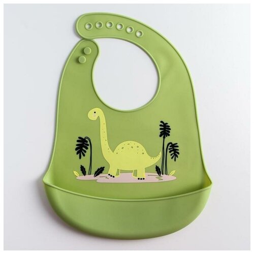 Купить Нагрудник силиконовый, с карманом «Динозавр», цвет зеленый, Mum&Baby