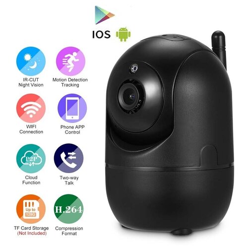 Беспроводная IP Wi-Fi камера видеонаблюдения JR2022 удалённое управление вращением микрофон и динамик Ночная съемка Видеоняня черный 299000₽