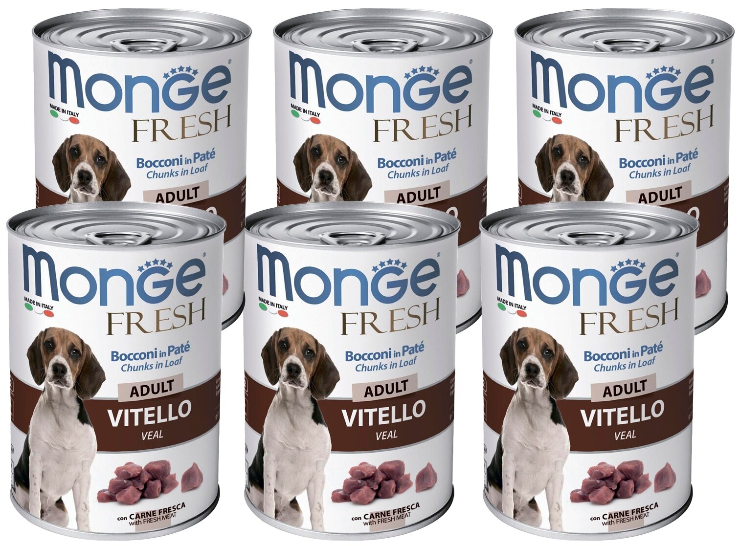 Monge Dog Fresh Влажный корм для собак всех пород, Мясной рулет и Телятина 0.4кг