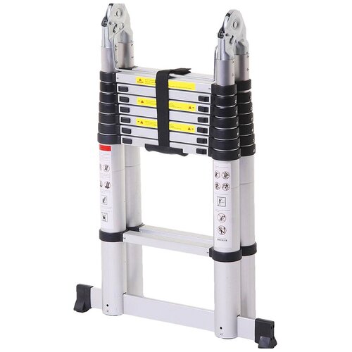 Лестница стремянка телескопическая алюминиевая 2.5м/5м, 16 ступеней