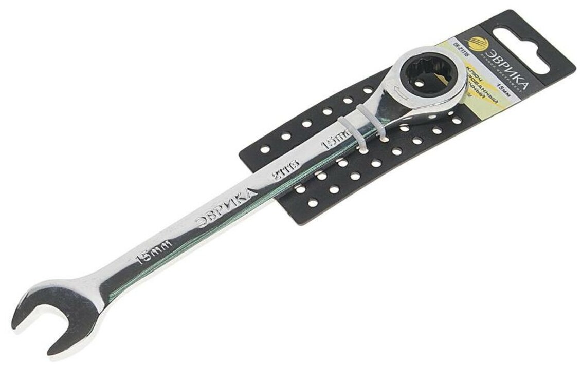 Ключ комбинированный 15х15мм трещоточный с держателем эврика ER-21115H