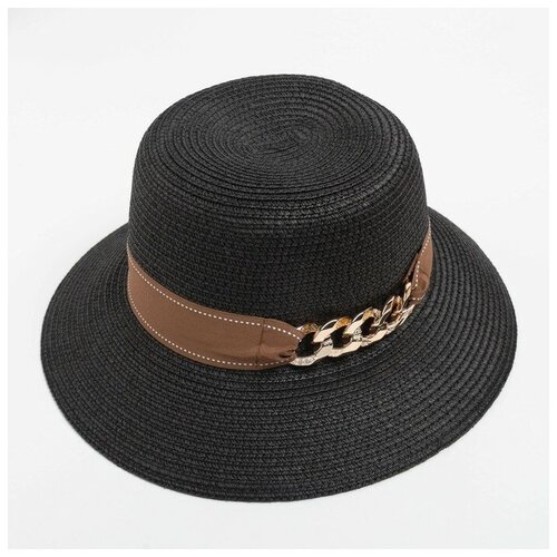 фото Шляпа женская с цепочкой minaku цвет чёрный, р-р 58