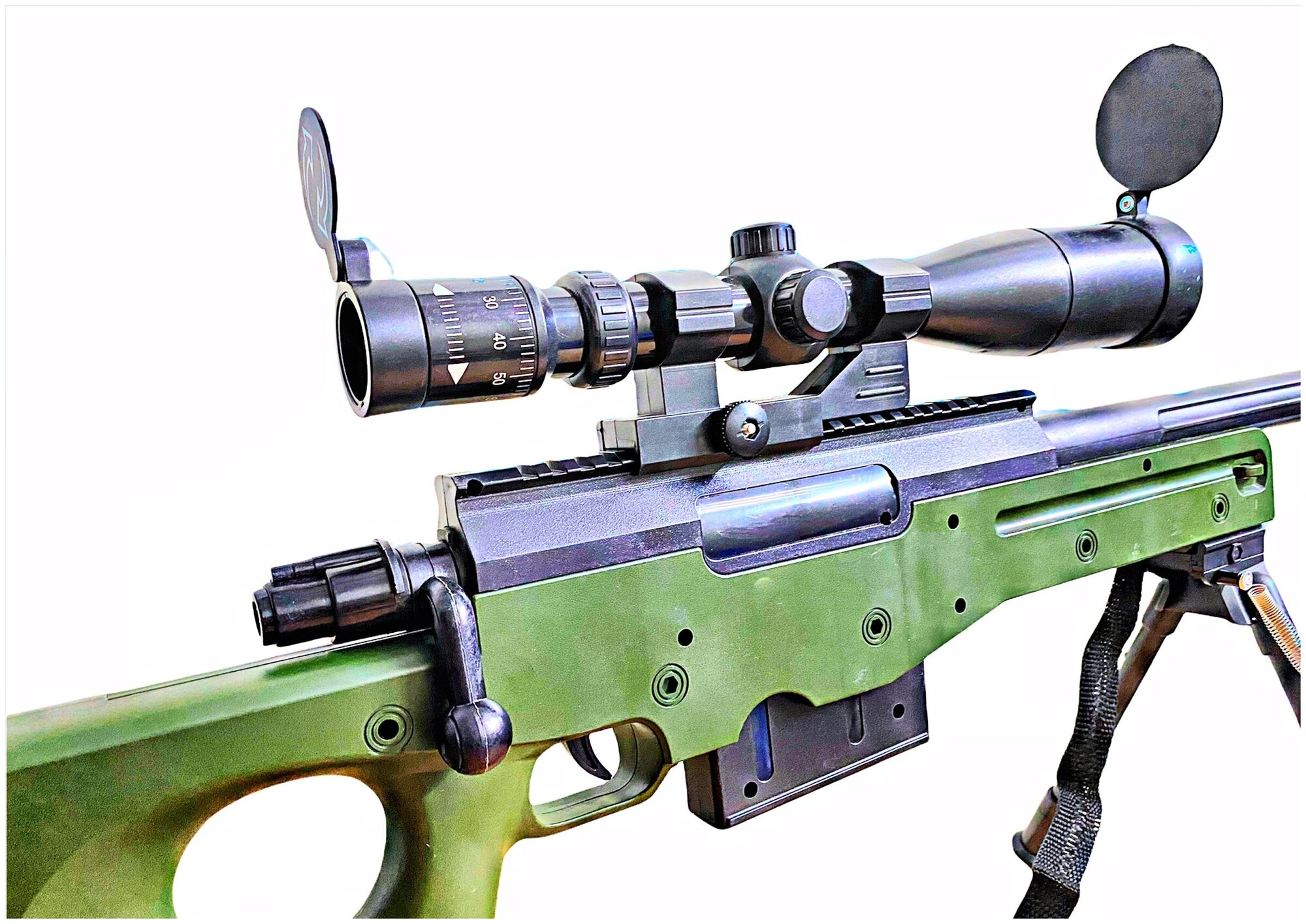 Игрушечная пневматическая штурмовая винтовка AWP L96A с глушителем ( оптический и лазерный прицел) 110 см