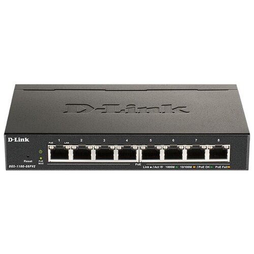 Коммутатор D-Link DGS-1100-08PLV2A1A 8G 4PoE 80W настраиваемый 1138100₽