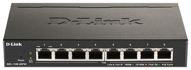 Коммутатор D-Link DGS-1100-08PLV2A1A 8G 4PoE 80W управляемый