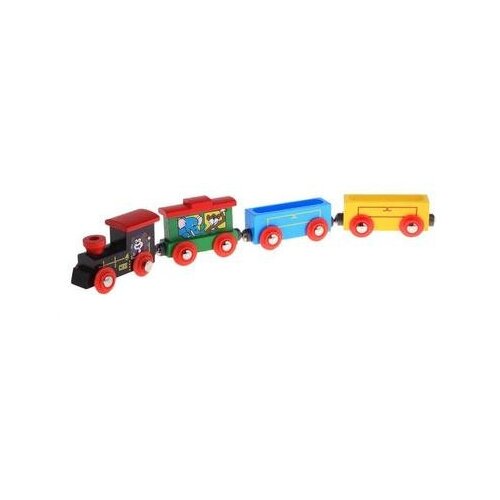 магнитный паровоз с машинками игрушка детская Паровоз и 3 вагона с картинками зверей, магнитный 455161 .