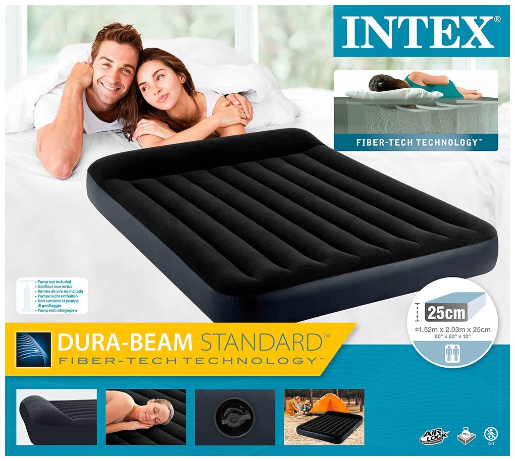 INTEX Кровать надувная с подголовником, квин,1,52м x 2,03м x 25см, 64143