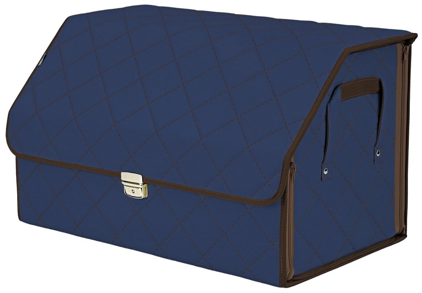 Органайзер-саквояж в багажник "Союз Премиум" (размер XL). Цвет: синий с коричневой прострочкой Ромб.