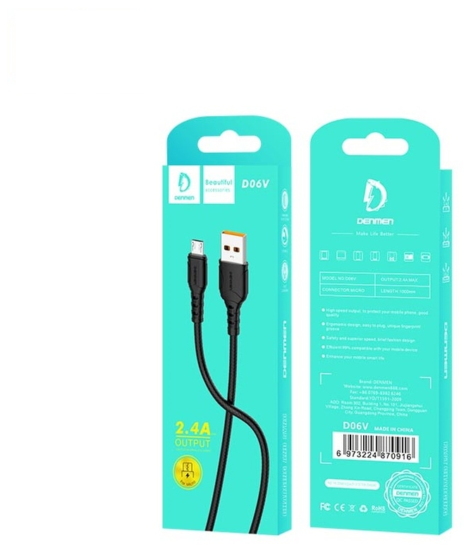 Дата-кабель Denmen D06V Micro (1м 2.4A) цвет: черный