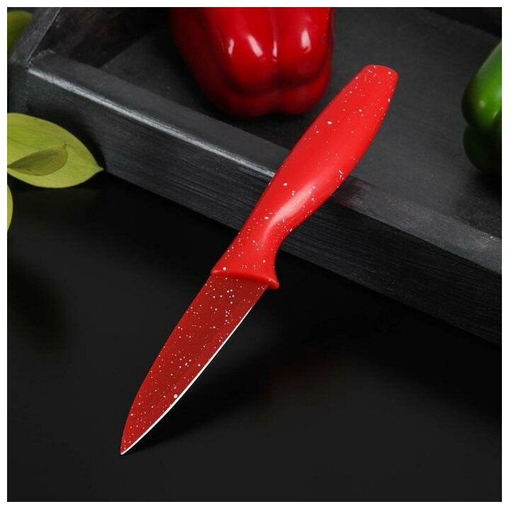 Нож с антиналипающим покрытием Доляна «Зефир» для овощей лезвие 9 см цвет красный