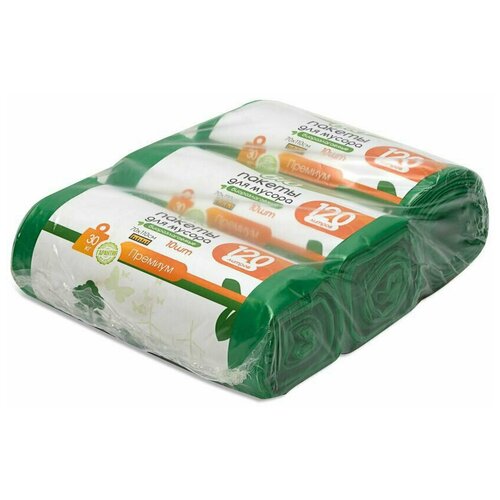 Мешки для мусора Чистый Ёж Биоразлагаемые, 120 л, 30 шт, зеленые