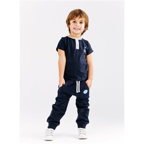 Детский комплект для мальчика Diva Kids: футболка и брюки, 98 размер, с кнопками, темно синий, с карманами