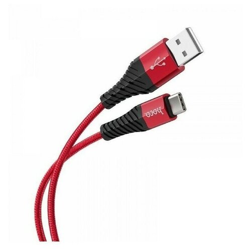 Кабель Hoco X38, USB - Type-C, 3 A, 1 м, нейлон, красный кабель hoco кабель hoco x38 cool usb usb type c 0 25 метра черный с серыми разъемами 1 м красный