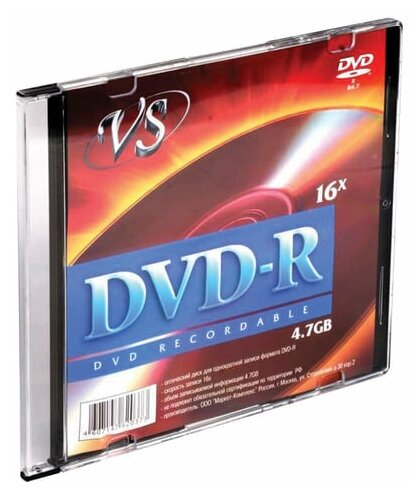 Диск DVD-R VS, 4,7 Gb, 16x, Slim Case (1 штука), VSDVDRSL01 (арт. 511550)