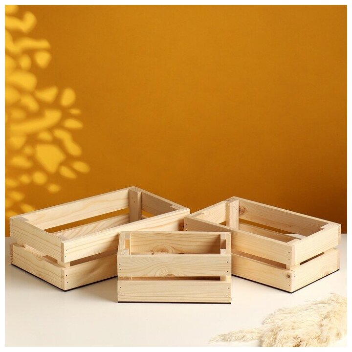 фото Набор ящиков деревянных "3 в 1" (30,5х18,5х10; 26х16х9,5; 21х13х9) см сосна 7686761