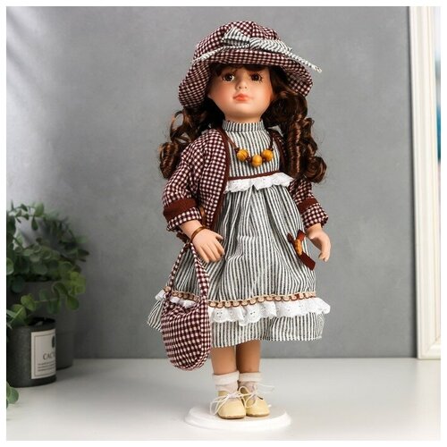 Купить Кукла коллекционная керамика Кристина в платье с серыми полосками 40 см, нет бренда