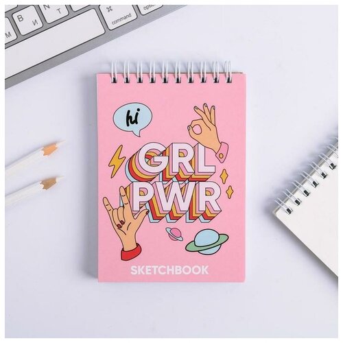 Скетчбук GRL PWR А6, 80 л, 100 г/м платье поло женское grl pwr размер 44 цвет васильковый