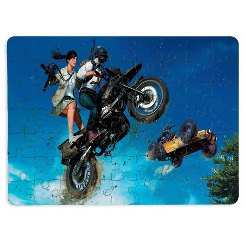 Купить Пазлы CoolPodarok Пабг Pubg(Мотоциклист с пассажиркой в прыжке) 13х18см 63 эл. магнитный