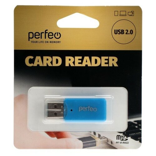 Кард-ридер Perfeo PF-VI-R022, USB/Micro SD, синий