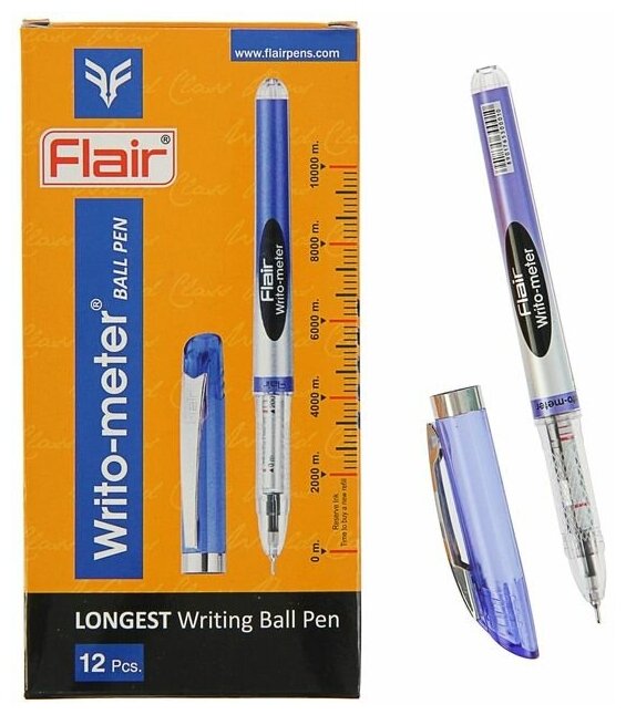 Ручка шариковая Flair Writo-Meter, узел- игла 0,6 мм (пишет 10 км) масляная основа, шкала на стержне