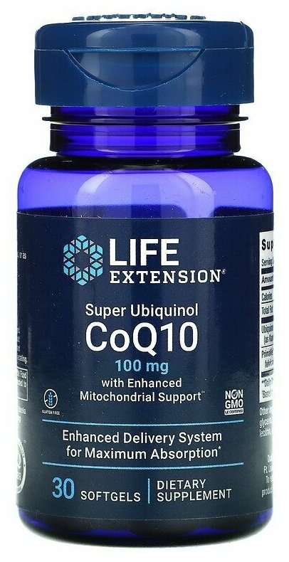 Super Ubiquinol CoQ10 100 мг with Enhanced Mitochondrial Support 30 капсул (Life Extension)