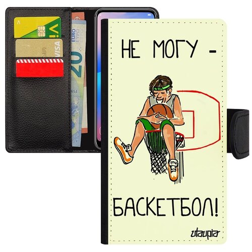 фото Защитный чехол книжка для мобильного // xiaomi redmi note 6 pro // "не могу - у меня баскетбол!" прикольный комикс, utaupia, белый